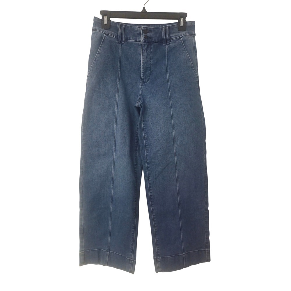 Croft & Barrow Womens 6P Wide Leg Crop Jeans Med Wash Front Seam Denim Trousers